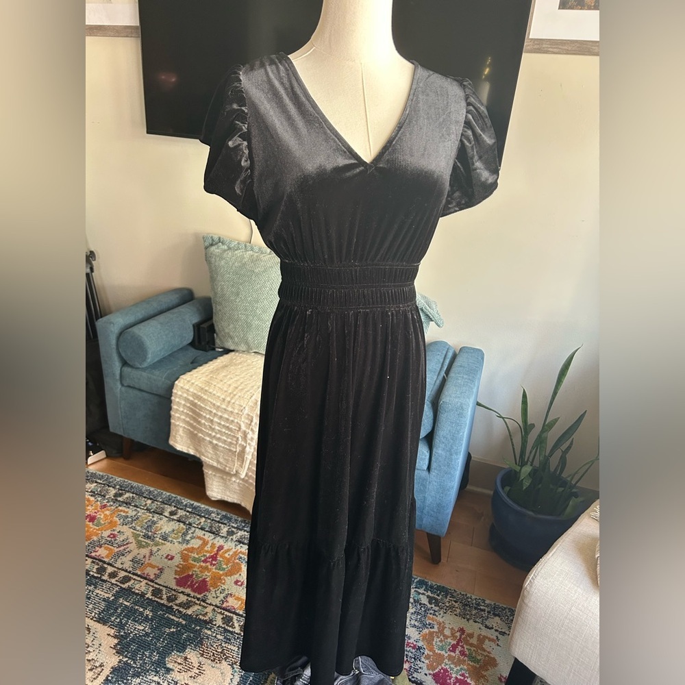 Velour Smocked Flutter Sleeve Midi Dress - Picture 4 of 4